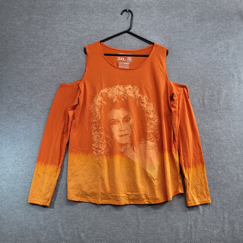 Ghostbusters Women‎ Top 3XL Orange Ombre Shirt Dana Barrett Cold Shoulder Tee